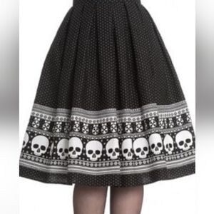 HELL BUNNY Skull Ornament Black and White Polkadot A-line Skirt size L